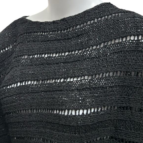 Lauren Ralph Lauren Asymmetrical Black Crochet Knit Tassel Fringe Poncho Shawl - Picture 5 of 10